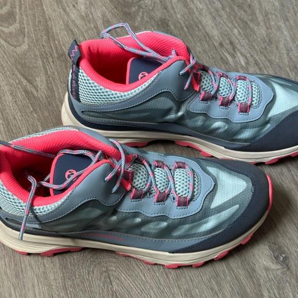 Merrell Women's Moab Speed Mid Waterproof Blue & Coral Hiking Sneaker - Size 7 - Picture 3 of 9